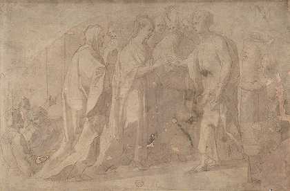女子的婚姻（卢内特）`The Marriage of the Virgin (Lunette) (1580–1600) by Giorgio Picchi the Younger