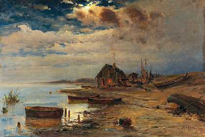 波罗的海海岸黄昏的一幕`Scene at dusk on the Baltic coast by Julius Sergius Klever