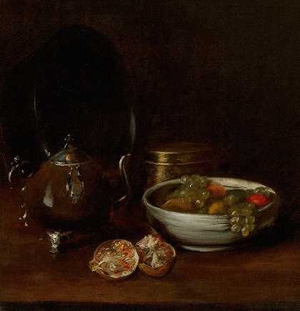 威廉·梅里特·蔡斯的《茶壶和水果的静物画》`Still Life with Tea Kettle and Fruit (circa 1905) by William Merritt Chase