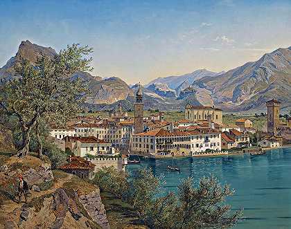 加尔达湖上的里瓦景观`View of Riva on Lake Garda by Franz Reinhold