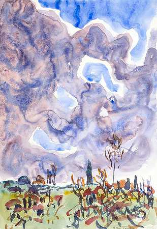 第31号，云彩风景`Watercolor No. 31, Landscape with Clouds by Allen Tucker