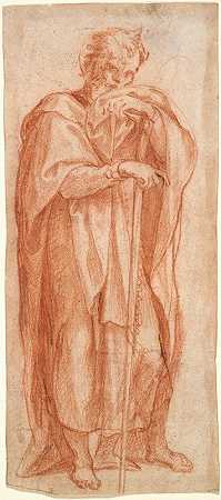 埃利亚扎尔，罗马圣玛丽亚马焦尔，西斯廷教堂壁画研究`Eleazar, study for a fresco in the Sixtine Chapel, Santa Maria Maggiore, Rome (1586) by Cesare Nebbia