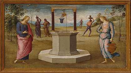 基督和撒玛利亚的女人`Christ and the Woman of Samaria (1500~05) by Pietro Perugino