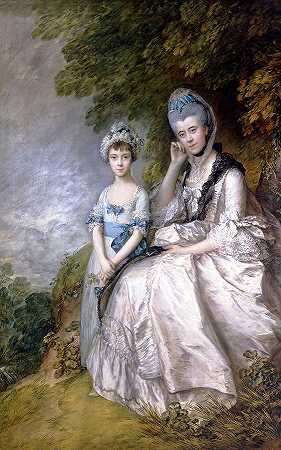 苏塞克斯伯爵夫人海丝特和她的女儿芭芭拉·叶尔弗顿夫人`Hester, Countess of Sussex, and Her Daughter Lady Barbara Yelverton by Thomas Gainsborough
