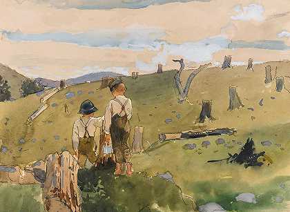 山坡上的男孩`Boys on a Hillside by Winslow Homer