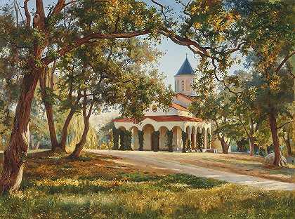 克里米亚俄勒冈州圣母代祷教会`Church of the Intercession of Our Lady, Oreand, Crimea by Iosif Krachkovsky