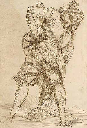 圣克里斯托弗`Saint Christopher (1520–1525) by Domenico Campagnola