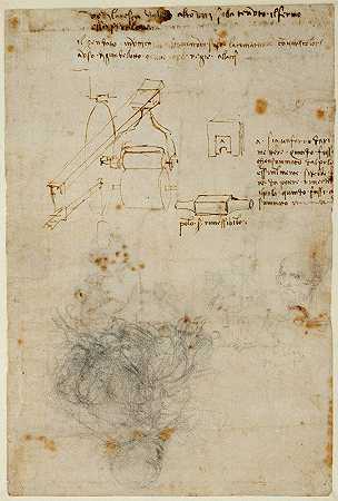 一位老人的头颅，以及对机械的研究`Head of an Old Man, and Studies of Machinery (1503–1506) by Leonardo da Vinci