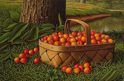 篮子里的樱桃`Cherries in a Basket by Levi Wells Prentice