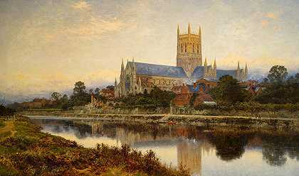 斯特大教堂`Worcester Cathedral by Benjamin Williams Leader