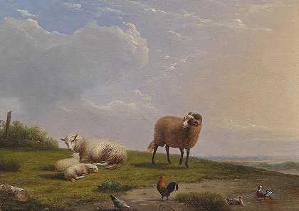 风景中的羊`Schafe in Landschaft (1862) by Frans van Severdonck