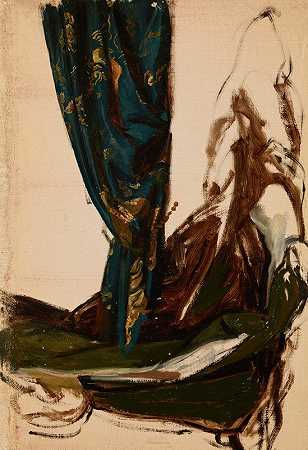 奎因她的衣服和窗帘。绘画研究贾德维加女王的誓言作者：Józef Simmler`Quinns Attire and a Drapery. Studies to the Painting ;The Oath of Queen Jadwiga (1867) by Józef Simmler