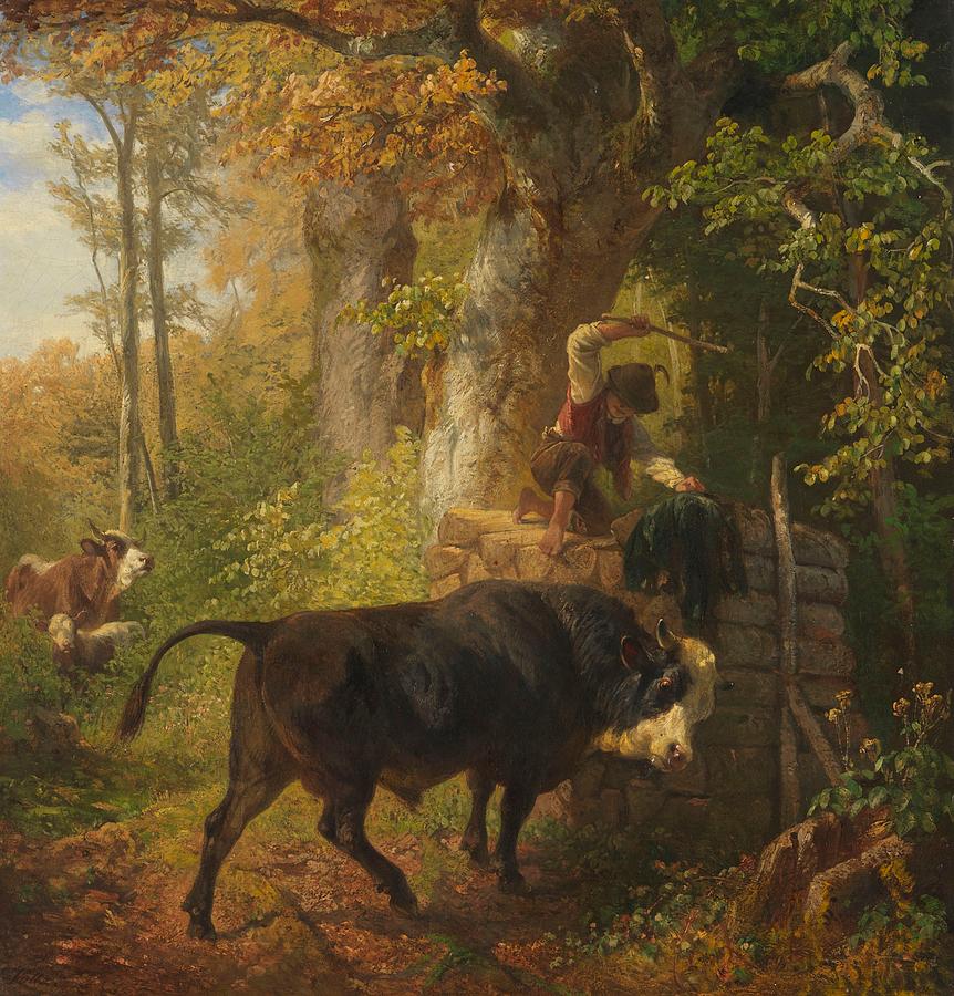 野牛`Wild Bull by Friedrich Voltz