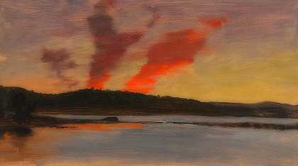 缅因州巴尔港附近的日落`Sunset near Bar Harbor, Maine by Frederic Edwin Church