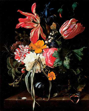 玛丽亚·范·奥斯特维克的《花卉静物》`Flower Still Life (1669) by Maria van Oosterwijck
