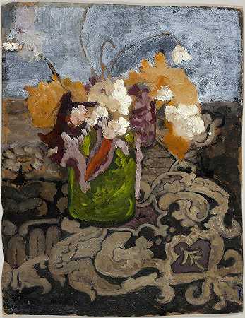 Paula Modersohn Becker的《带绿花瓶的静物画》`Still Life with Green Vase (1900–1905) by Paula Modersohn-Becker