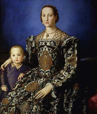 托莱多的埃莉诺和她的儿子乔瓦尼·德美第奇的肖像`Portrait of Eleanor of Toledo with her Son Giovanni de\’ Medici by Agnolo Bronzino