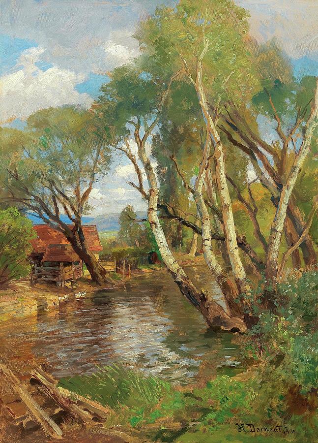 山溪边的桦树`Birches by a Mountain Creek by Hugo Darnault
