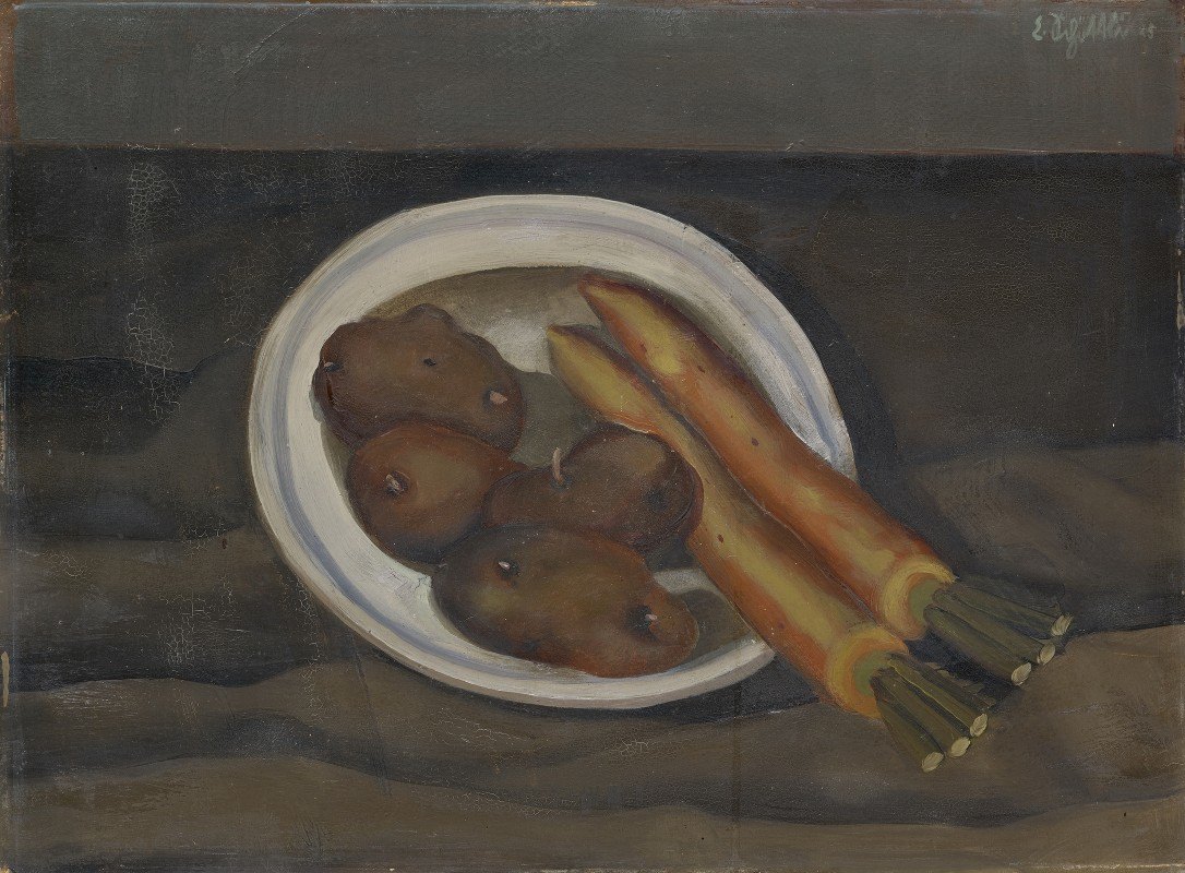 伊曼纽尔·舍特利的《甜菜和土豆的静物画》`Stillleben Mit Rüben Und Kartoffeln (1925) by Emanuel Schöttli