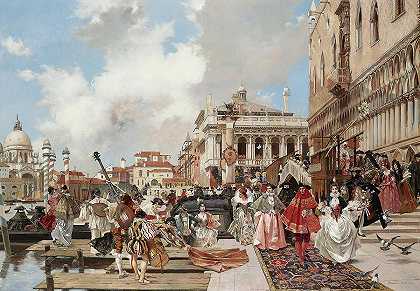 威尼斯狂欢节`The Carnival, Venice by Francois Flameng