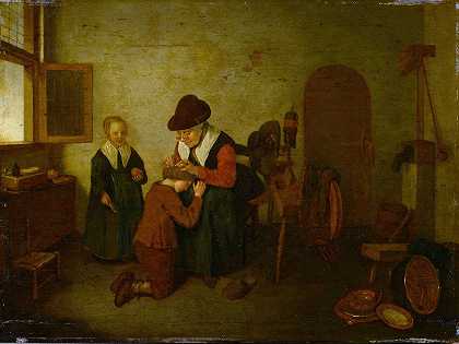一个女人给一个男孩除虫`A Woman Deloused A Boy (Around 1650~55) by Quirijn Van Brekelenkam