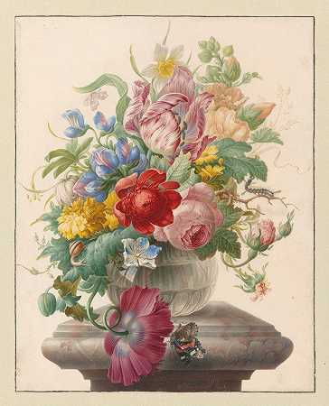 赫曼·亨斯滕伯格《亚特兰大花瓶中的花朵》`Bloemen in vaas met Atalanta (1700) by Herman Henstenburgh