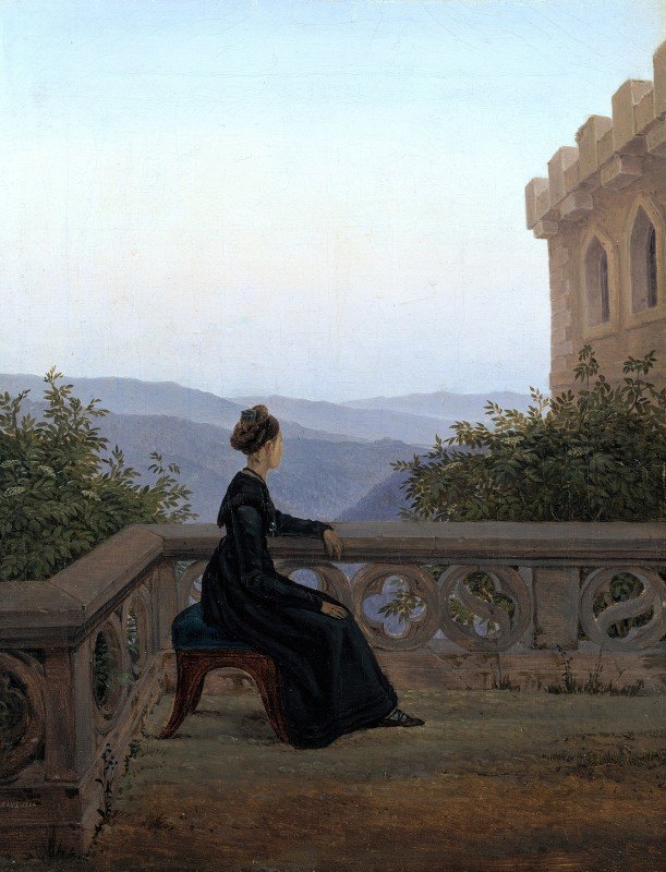 阳台上的女人`Woman On The Balcony by Carl Gustav Carus