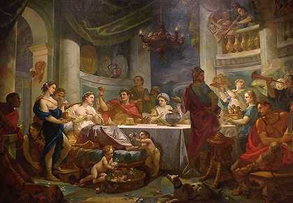 克利奥帕特拉和马克·安东尼的晚餐`The Meal of Cleopatra and Marc Antony by Charles-Joseph Natoire