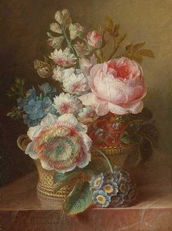 Cornelis van Spaendanck的《带花的静物画》`Still Life With Flowers by Cornelis van Spaendonck