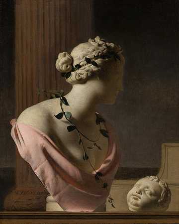 特朗普凯撒·范·埃弗丁根的维纳斯半身像`Trompe lOeil with a Bust of Venus (1665) by Caesar Van Everdingen