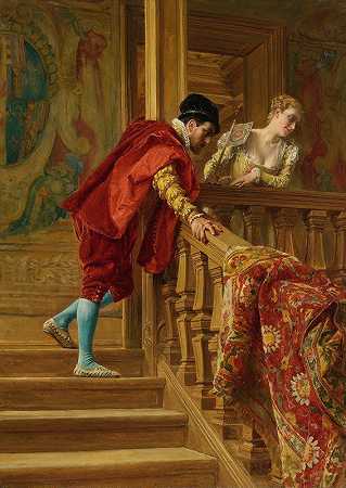 在L楼梯（威尼斯人）`Sur Lescalier (The Venetians) (1879) by Ernest Meissonier
