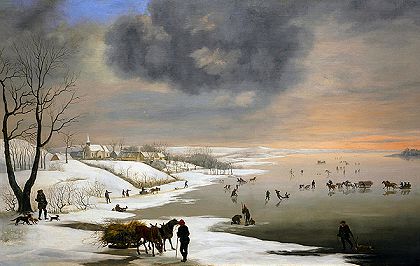 布拉德教堂的冬季景观`Winter Landscape with Brabrand Church by Christian David Gebauer
