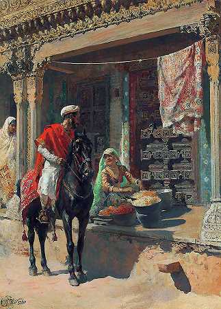 街头小贩，艾哈迈达巴德，印度`Street Vendor, Ahmedabad, India by Edwin Lord Weeks