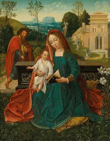风景中的神圣家庭`The Holy Family in a landscape (c. 1520~1540) by Netherlandish School