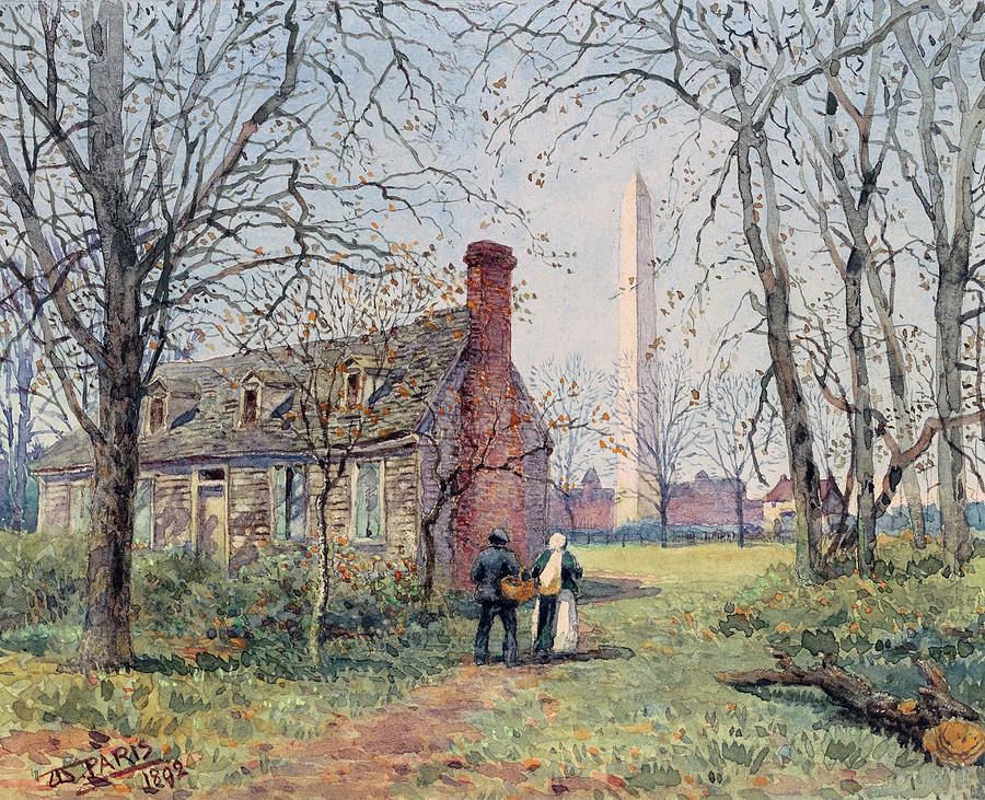 大卫·伯恩的小屋和华盛顿纪念碑`David Burn\’s Cottage and the Washington Monument by Walter Paris