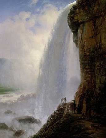 尼亚加拉瀑布下`Underneath Niagara Falls by Ferdinand Richardt