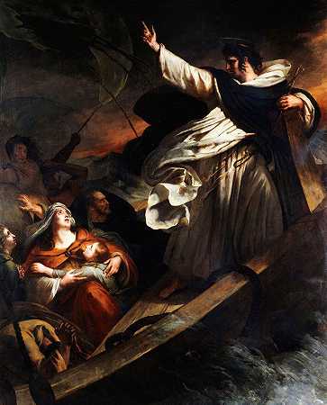 圣托马斯·阿奎那在暴风雨中宣扬对上帝的信任`Saint Thomas Aquinas preaching trust in God during the storm (1823) by Ary Scheffer