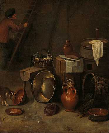 亨德里克·波图伊的《马厩里的静物》`Still life in a stable (1639 ~ 1649) by Hendrik Potuyl