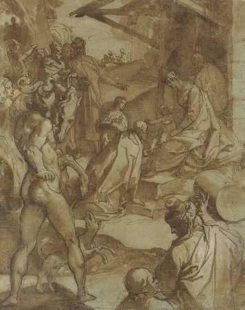 东方三博士的崇拜`The Adoration of the Magi (1550–78) by Raffaellino da Reggio