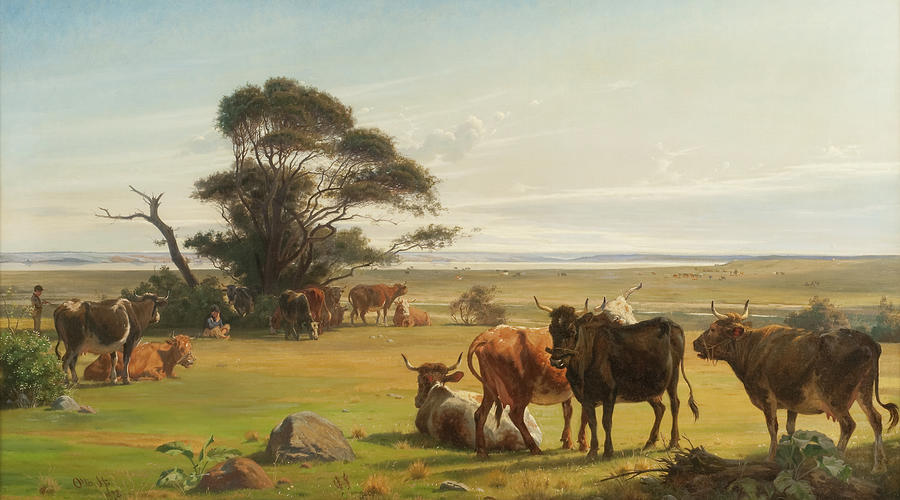 草地上的奶牛`Cows in a Meadow by Carl Otto Haslund