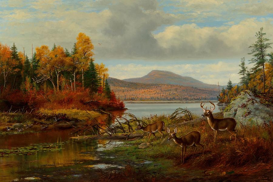 深秋，纽约阿迪朗达克龙湖`Late Autumn, Long Lake, Adirondacks, New York by Arthur Fitzwilliam Tait