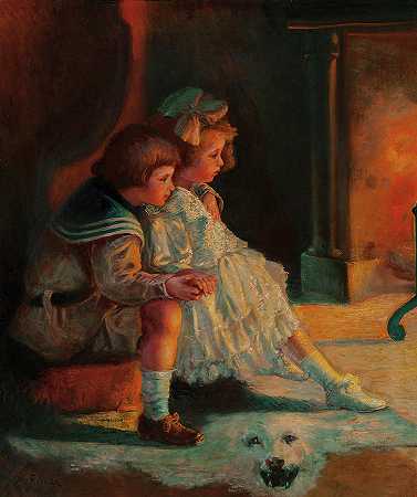 孩子们被炉火取暖`Children Warmed by the Fire by Mark Fisher