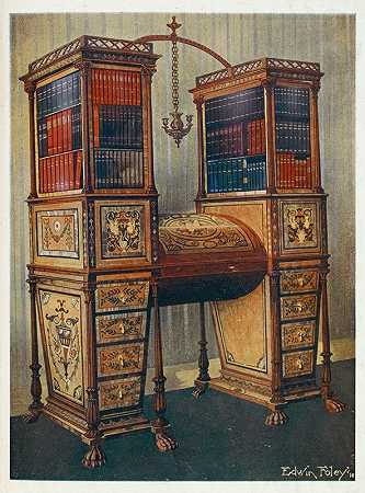 姐妹们在埃德温·福利（Edwin Foley）的书柜里嵌入了两个秘书和书柜`The sisters inlaid double secrétaire and bookcase cabinet (1910 ~ 1911) by Edwin Foley