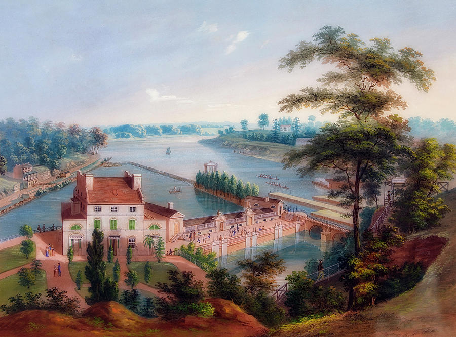 19世纪30年代费城费尔蒙特公园的水厂`Water Works In Fairmount Park, Philadelphia 1830s by John Caspar Wild