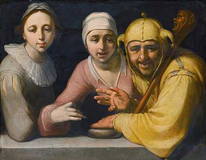 有两个女人的傻瓜`A Fool With Two Women (1595) by Cornelis Cornelisz Van Haarlem