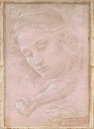 戴着帽子的年轻人的头右手前臂抓着一块石头左手拿着窗帘`Head of a Youth Wearing a Cap; a Right Forearm with the Hand Clutching a Stone; and a Left Hand Holding a Drapery (1480~1485) by Sandro Botticelli