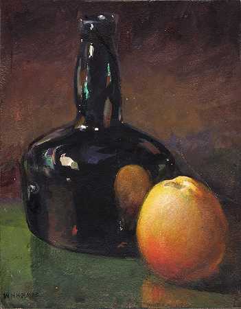 威廉·亨利·霍姆斯的《静物苹果与瓶子》`Still Life~Apples and Bottle by William Henry Holmes