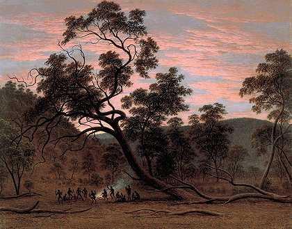 米尔斯平原上的土著居民`A corroboree of natives in Mills Plains (1832) by John Glover