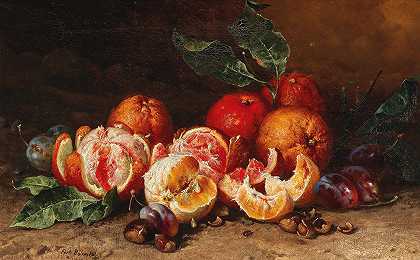 帕尔·博姆的《橘子李子栗子静物》`Still Life with Oranges, Plums and Chestnuts by Pal Böhm
