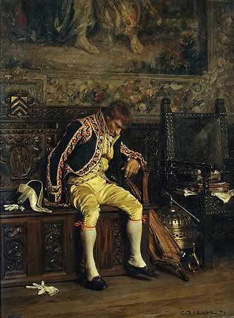 正在睡觉的男仆`A Footman Sleeping (1871) by Charles Bargue